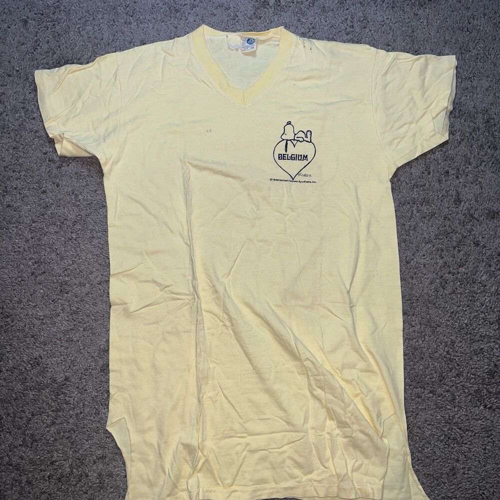 VTG 1958 Snoopy Woodstock Peanuts Raglan T-shirt Womens Yellow‎ Artex USA